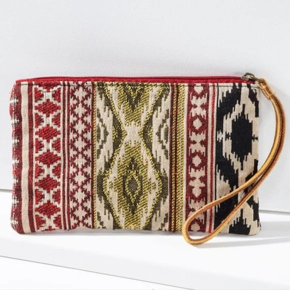 Handmade Hand Beaded Wristlet Clutch - Ethnic Inspired Design - Dyed Fine Cotton - Picture 4 of 7